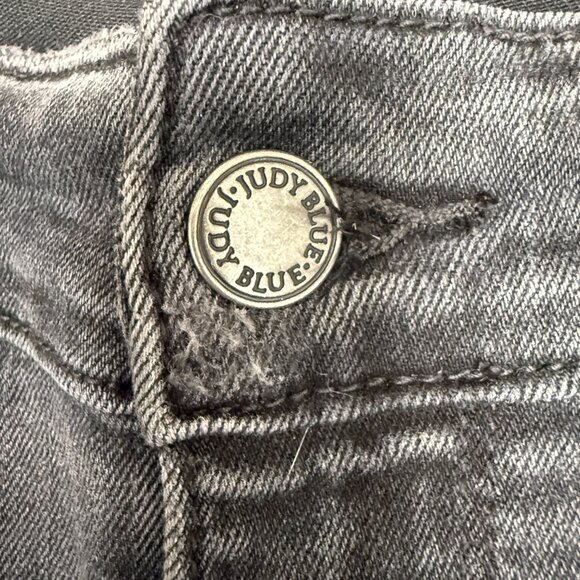 EUC Women's JUDY BLUE Rayann Buffalo Plaid Patch Jeans Faded Black | Size 14 W - Picture 9 of 13